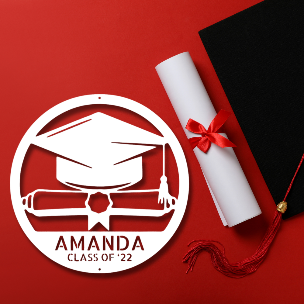 Grad Cap Monogram - Steel Sign