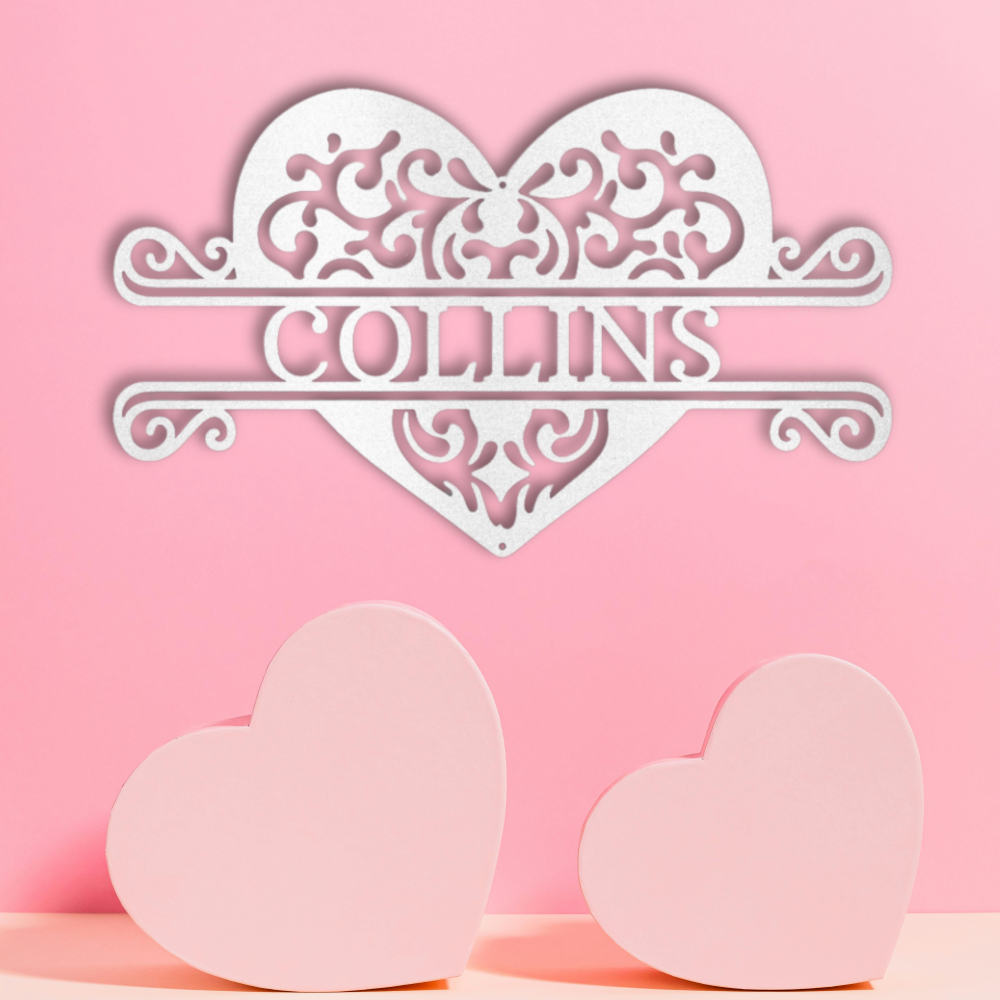 Fancy Heart Monogram - Steel Sign