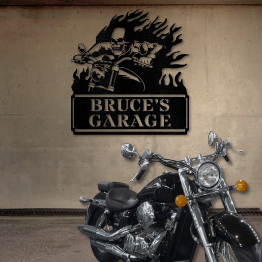 Flaming Biker - Steel Sign